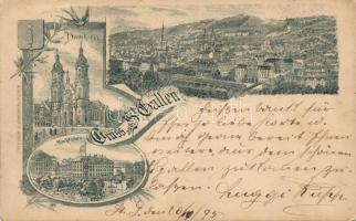 1895 (!) St Gallen, 'Gruss aus...' Lith. & Verlag H. Guggenheim, floral