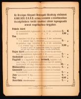1920 Az Országos Központi Árvizsgáló Bizottság  rendelete a kávéházakban kiszolgálásra kerülő cikkek legmagasabb árának megállapítása tárgyában. Kissé szakadozott szélekkel,  31x25cm