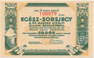 Budapest 1934. "Egész-Sorsjegy a 62. Magyar Királyi Állami Sorsjátékra" ára 3P T:I-
