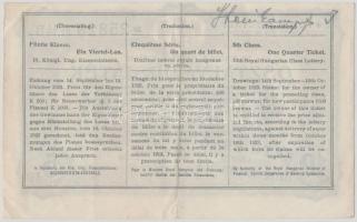 Budapest 1923. "10. Magyar Királyi Osztálysorsjáték" 1/4 sorsjegy, ötödik osztály, bélyegz...