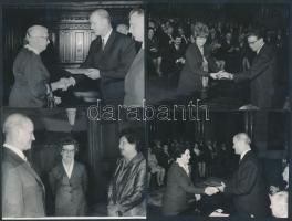 cca 1973 Kossuth-díj átadásáról készült fényképek, rajtuk Ajtai Miklós (1914-1982), az Állami Díj és Kossuth-díj Bizottság elnöke, Losonczi Pál (1919-2005) az Elnöki Tanács elnöke, Csetreki Lajos (1921-1983) az Elnöki Tanács titkára és más jeles személyiségek, összesen 5 db, egy részük hátuljukon feliratozva, különböző méretben