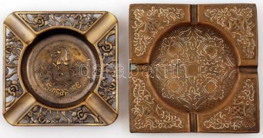 2 db szingapúri réz hamutálka, réz, 12×12-13×13 cm