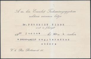1937 Meghívó dr. Ferenczi Tibor Bp. rendőrkapitány részére A m. kir. Erzsébet Tudományegyetem rektorától, 11x17cm