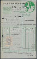 1943 Hag Kávé Részvény-Társaság Solano képviselte számla okmánybélyeggel (5fill.), 23x14cm