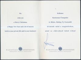 Simor András (1954- ) közgazdász aláírása Budapesti Értéktőzsdés karácsonyi-újévi üdvözlőlapon