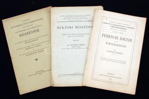 1930 3 db különböző kiadvány: A Budapesti Kir. M. Pázmány Péter Tudományegyetem Tanácsának ülésén mondott beszédek; Ferenczi Zoltán r.tag emlékezete(MTA); Rektori beszédek, a Pécsi M. Kir. Erzsébet Tudományegyetemen az 1929-30. tanév folyamán elmondta Dr. Weszely Ödön