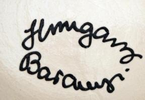 Népi mintával díszített kerámia tál "Budapest" felirattal, hajszálrepedésekkel, jelzett, d...