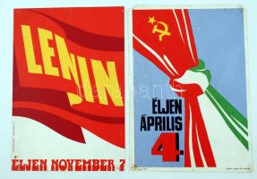 cca 1960 2 db reklámtábla a kommunizmus időszakából: "Éljen április 4." és "Éljen november 7.", szögelés nyomaival, egyik sarkai hiányosak, 40x28,5 cm