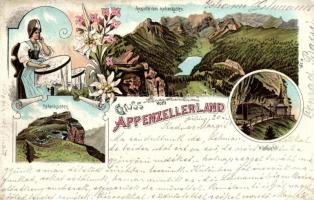 Appenzellerland, Hohenkasten, Trachten / 'Gruss aus...' floral litho