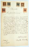 1905 Okmány színes illetéklerovással 3,26,30,64 filléres bélyegekkel