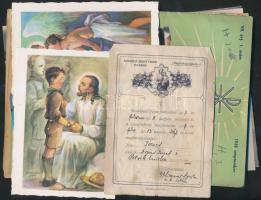 cca 1917-1990 Vallásos nyomtatványok(szentképek, keresztelési emléklap, Jöjjöen el a te országod füzetecske, Missziós Ifjúság újság)