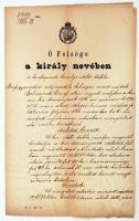 1886 Ő Felsége a király nevében a budapesti királyi ítélőtábla borfogyasztási adójövedéki kihágás miatt ítéletet hozott,Vajkay Károly aláírásával, 34x21cm