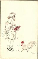 Girl and cock, NPG. No. 1002/1, s: E. Weber