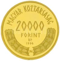 1996. 20.000Ft Au "Honfoglalás 1000. évfordulója" tanúsítvánnyal (6.98g/0.986/22mm) T:PP felületi karc Hungary 1996. 20.000 Forint Au "1000th Anniversary of the Hungarian Landtaking" with certificate (6.98g/0.986/22mm) C:PP slightly scratched Adamo EM142