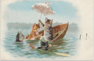 Cats in a boat, litho (fa)
