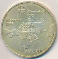 Kanada 1973. 5$ Ag "Montreali olimpia - Észak-Amerika térkép" T:2 patina Canada 1973. 5 Dollars Ag "Montreal Olympic Games - North American map" C:XF patina