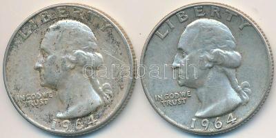 Amerikai Egyesült Államok 1964-1964D 1/4$ Ag "Washington Quarter" (2x) T:2- USA 1964-1964D 1/4 Dollar Ag "Washington Quarter" (2x) C:VF