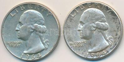 Amerikai Egyesült Államok 1964-1964D 1/4$ Ag "Washington Quarter" (2x) T:2- USA 1964-1964D 1/4 Dollar Ag "Washington Quarter" (2x) C:VF