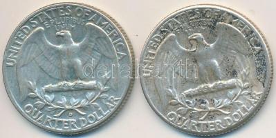 Amerikai Egyesült Államok 1964-1964D 1/4$ Ag "Washington Quarter" (2x) T:2-
USA 1964-1964...