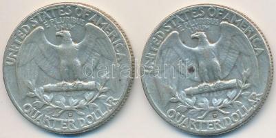 Amerikai Egyesült Államok 1957D 1/4$ Ag "Washington Quarter" (2x) T:2-,3
USA 19657D 1/4 D...