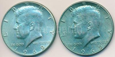 Amerikai Egyesült Államok 1969D 1/2$ Ag "Kennedy" (2x) T:2 patina USA 1969D 1/2 Dollar Ag "Kennedy" (2x) C:XF patina