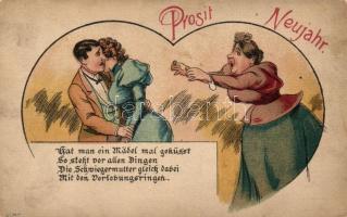 Prosit Neujahr! / New Year, humour, litho