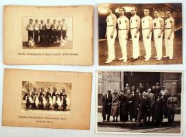 cca 1930 A Magyar kir. Postás Sport Club tornász, korlát és hölgytornász csapata 4 db nagyméretű tablófotó 23x18 cm