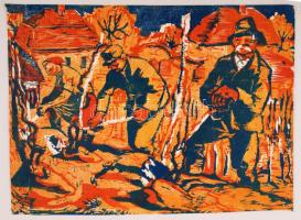 Jelzés nélkül: Földművelők. Vegyes technika, papír, kis szakadásokkal, 34×47 cm