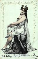 Lady, floral, golden decoration (EK)