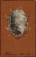 Antlers, deer, hunting postcard, Emb.  (EK)