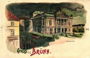 1899 Brno, Brünn; Stadttheater / theatre, night, Regel & Krug 5011. litho (EB)