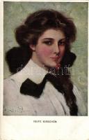 6 db RÉGI használatlan művész motívumlap; hölgyek, párok / 6 old unused art motive cards; ladies, co...