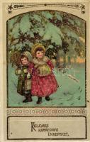 Christmas, children, golden decoration litho