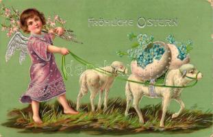 Easter, angel, lambs, E.A.S. ohne Gold / 16283 mit Gold 16284. silver decoration litho (EK)