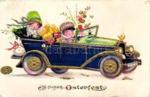 Easter, automobile, H.W.B. Ser. 2370. golden decoration (b)