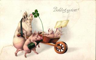New Year, pigs, clover, humour, H & S. B. No. 1730. litho (fl)