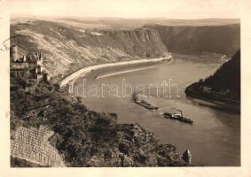 Sankt Goarshausen, Burg Katz, Loreley / castle, river, barge (EK)