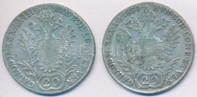 1818B 20kr Ag "I. Ferenc" (6,55g) + Ausztria 1830A 20kr Ag "I. Ferenc" (6,55g) T:2-,3 k.