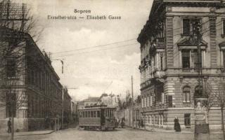 Sopron, Erzsébet utca, villamos; kiadja Piri Dániel (EB)
