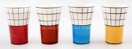 Granit kerámia poharak, kézzel festett, jelzett, hibátlan, 4db, 11x7,5cm