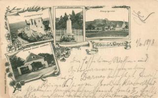 1898 Sümeg vár, Kisfaludi Sándor szülőháza, szobor, Art Nouveau, floral, Horvát Gábor kiadása