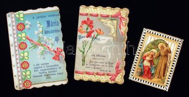 cca 1900 Dombornyomott vallásos emlékképek,3db, cca 10x7cm/ holy cards, 3pz, 10x7cm