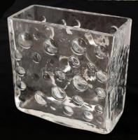 Pöttyös art deco stílusú, szögletes üvegváza, jelzés nélkül, hibátlan, 14,5×7×14 cm