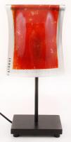 Dekoratív fém asztali lámpa, piros muranói üvegburával, apró kopásnyomokkal, m: 35 cm