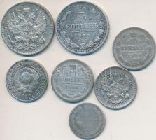 Orosz Birodalom 1888-1913. 10k Ag (3x) + 1910-1913. 20k Ag (2x) + 5k Ag + Szovjetunió 1925. 10k Ag T...