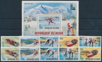 Winter Olympics, Lake Placid set + overprinted set + block, Téli Olimpia, Lake Placid sor + felülnyomott változata + blokk