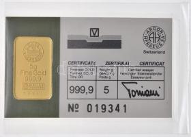 Svájc / Argor-Heraeus SA DN Befektetési aranytömb eredeti csomagolásban (5g/0.999) T:PP Switzerland / Argor-Heraeus SA ND 5g Fine gold bar in original packing (5g/0.999) C:PP