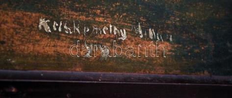 Olvashatatlan jelzéssel: Lányka a fánál. Olaj, fa lemez, keretben, 35×38 cm