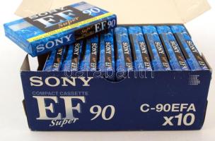 Sony EF C-90 kazetták (10 db), eredeti dobozában, 17×11 cm