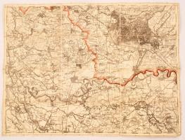 cca 1910 Beregszász és környéke vászon katonai térkép 40x50 cm
